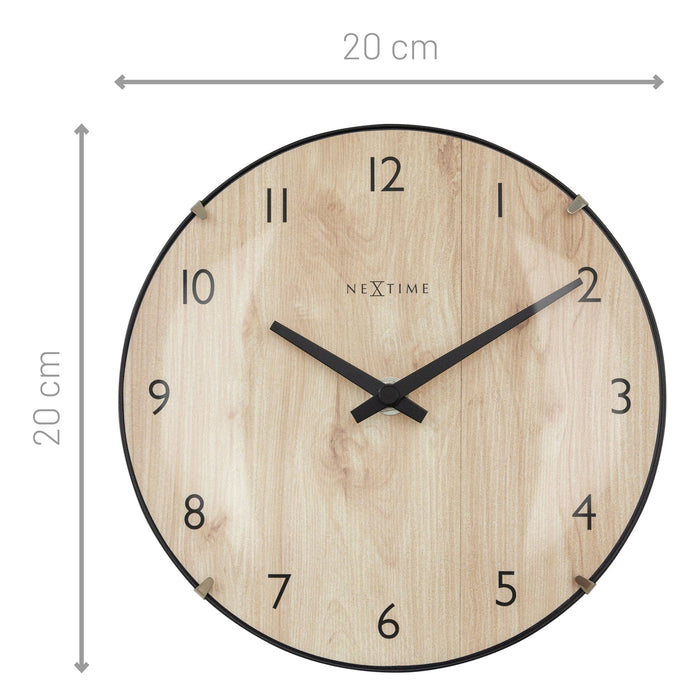 NeXtime - Tafel|Wandklok 20cm-Koepelvormig Glas Lens-Stil-Licht hout