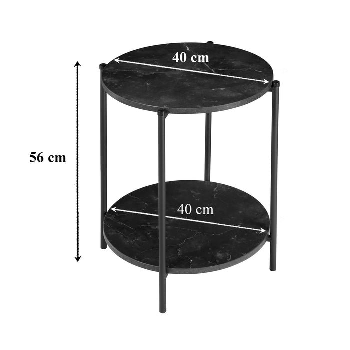 Calicosy - Bijzettafel met Zwart Marmer Effect - Ø40 cm