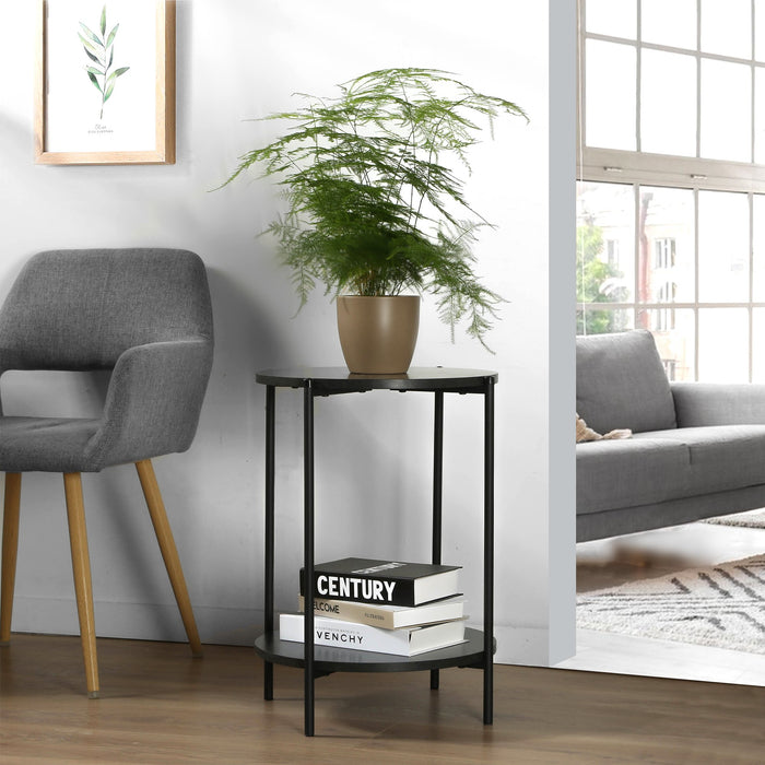 Calicosy - Bijzettafel met Zwart Marmer Effect - Ø40 cm