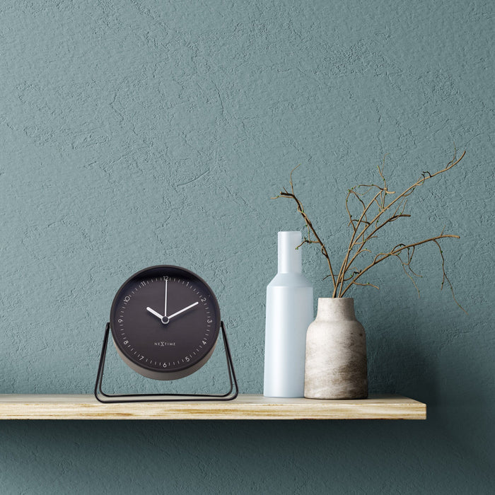 NeXtime - Tafel Wekker 14x13x7cm-Stil-Zwart-Metaal-NeXtime "Berlin