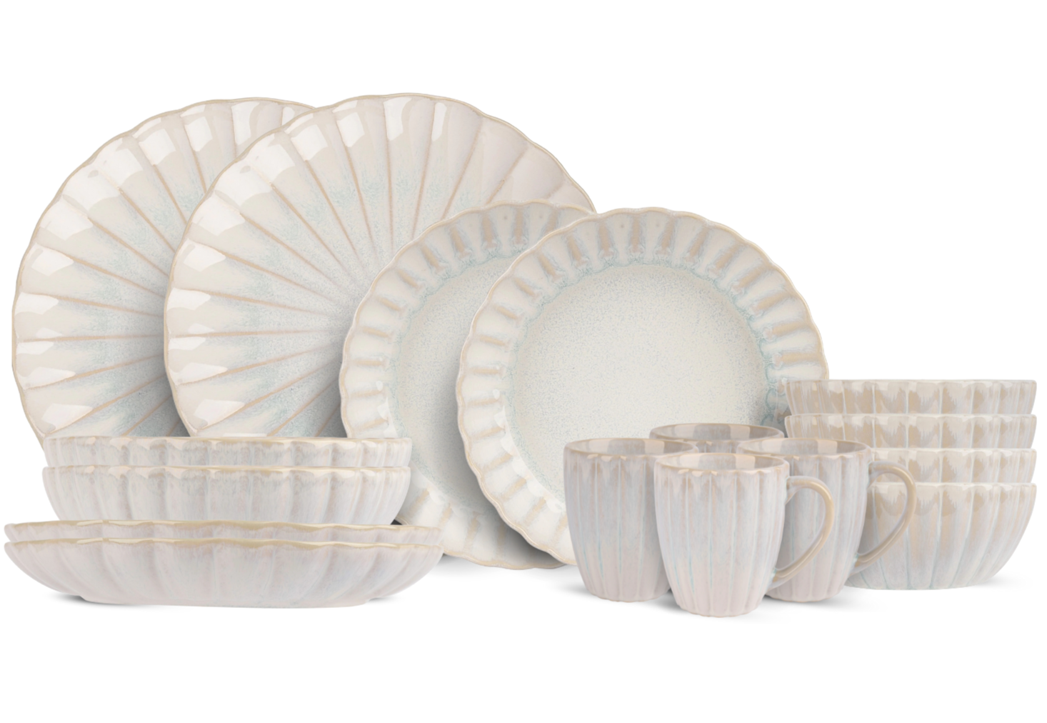 Cosy & Trendy Serviesset Astera Pure 16-delig | 4 personen - 4 dinerborden, 4 diepe borden, 4 kommen en 4 mokken