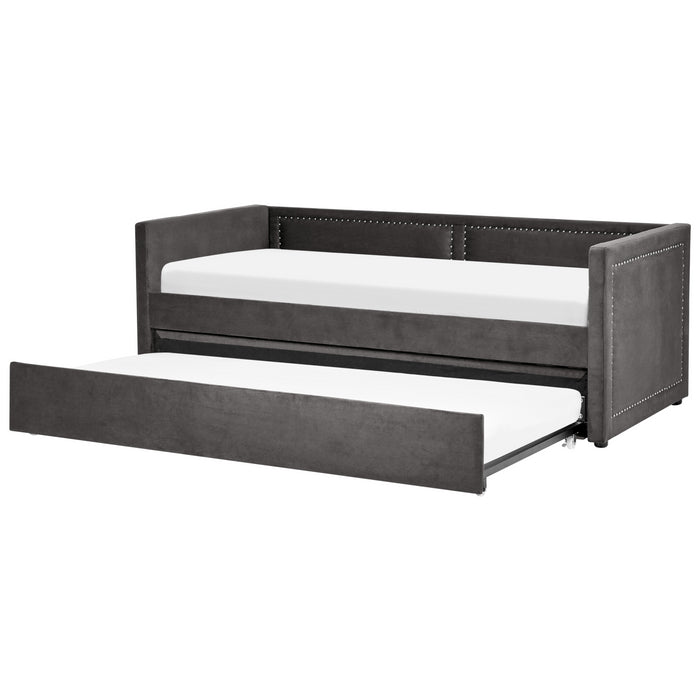 Beliani-MIMIZAN-Eenpersoonsbed-Donkergrijs-90 x 200 cm-Corduroy