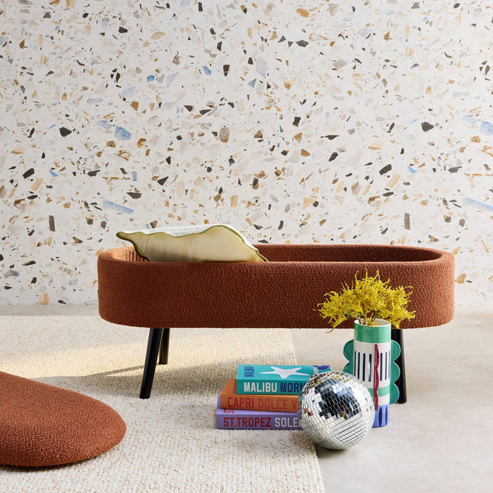 sweeek - Bank, bedeinde boucléstof, poten van zwart heveahout