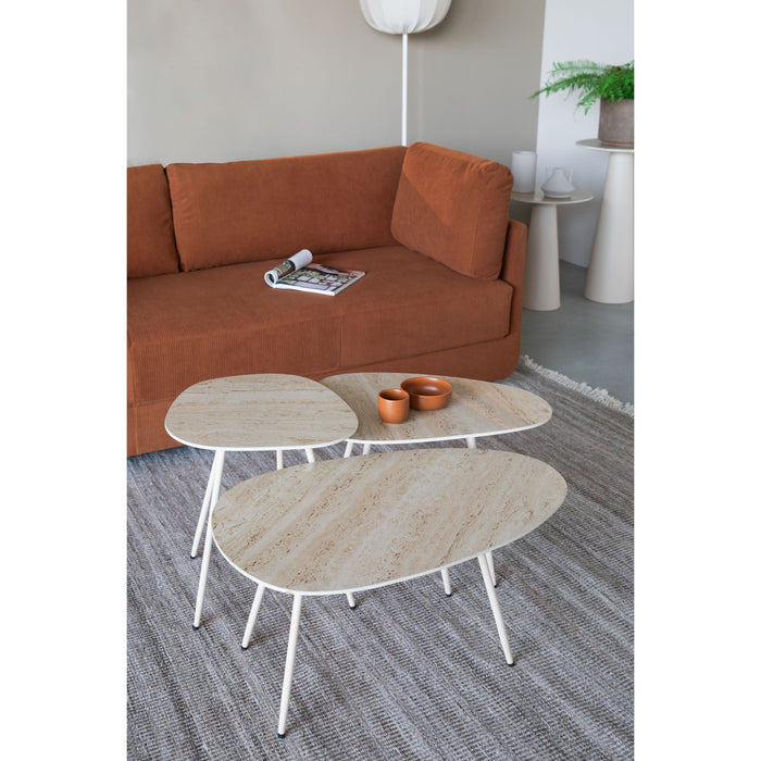 Housecraft Faiz Bijzettafel Travetin-Look Set van 3 - Beige