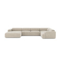 Links panoramische sofa beige fluweelpatroon