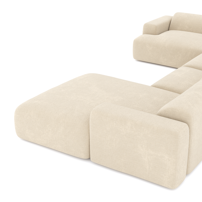 7-zits rechte panoramische bank in fluweel met crèmepatroon