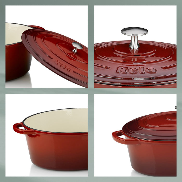 Braadpan Gietijzer Ovaal Rood, 36 cm x 29 cm- Kela | Calido