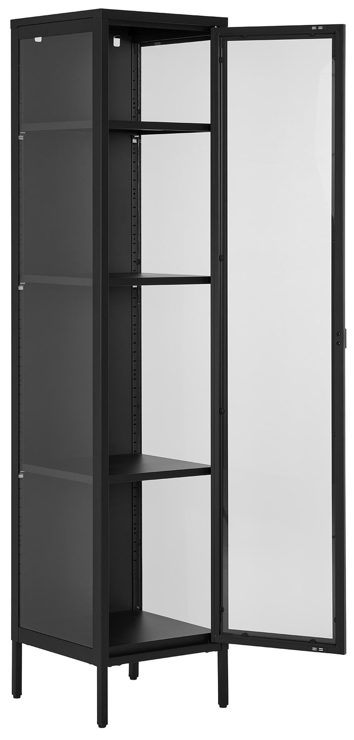 House Nordic Brisbane Zwart | Glas Vitrinekast Slim H180 cm