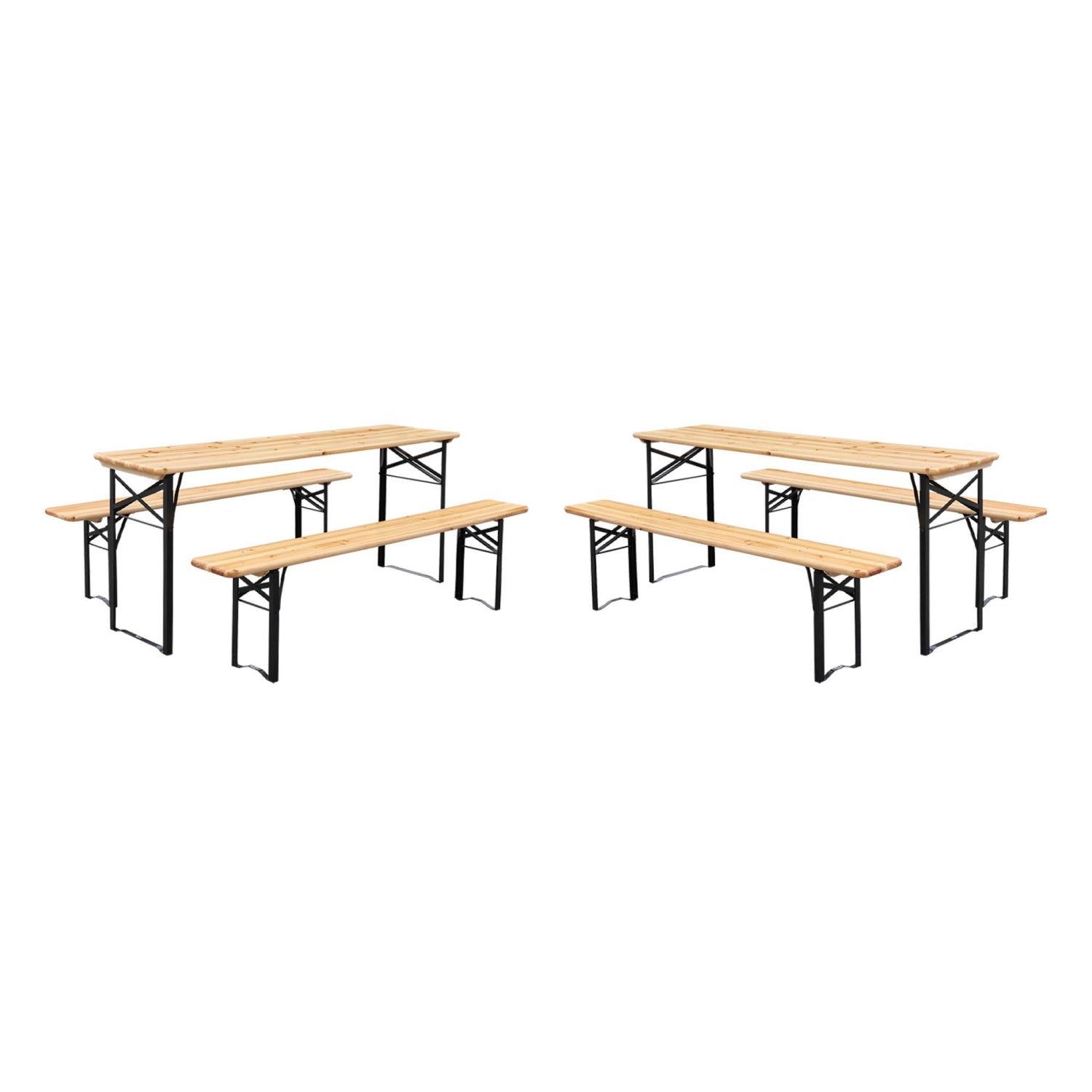 sweeek - Vouwbare tafel van dennenhout met 2 banken (set van 2)