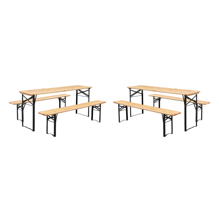 sweeek - Vouwbare tafel van dennenhout met 2 banken (set van 2)