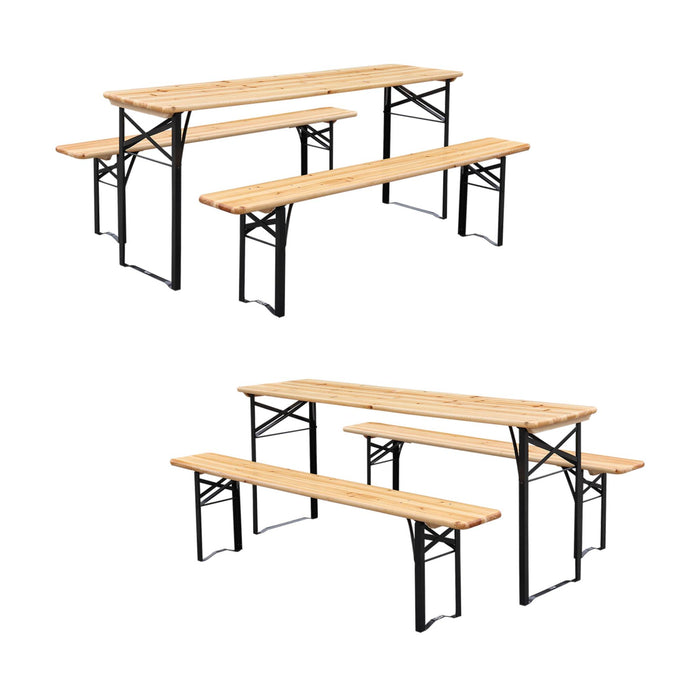 sweeek - Vouwbare tafel van dennenhout met 2 banken (set van 2)