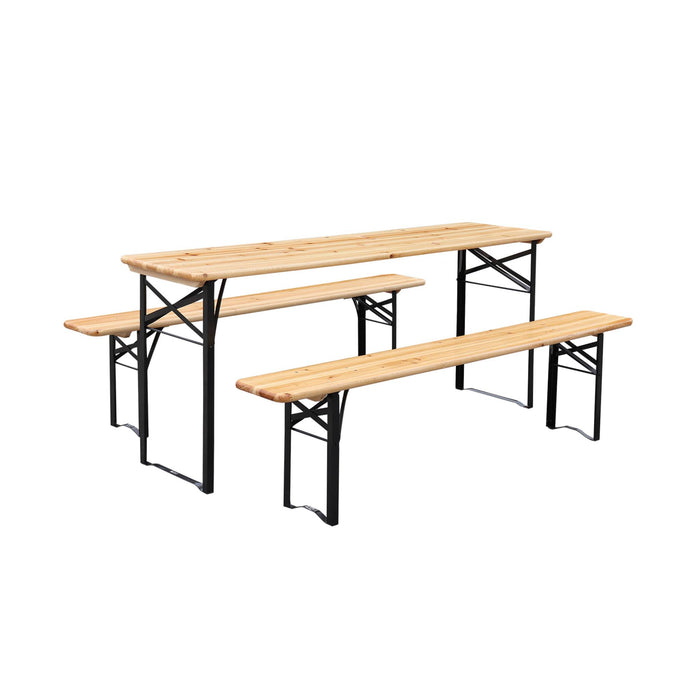 sweeek - Vouwbare tafel van dennenhout met 2 banken (set van 2)