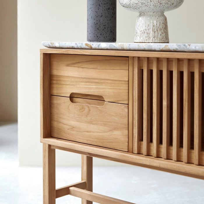 Tikamoon - Consoletafel in massief teakhout en premium terrazzo