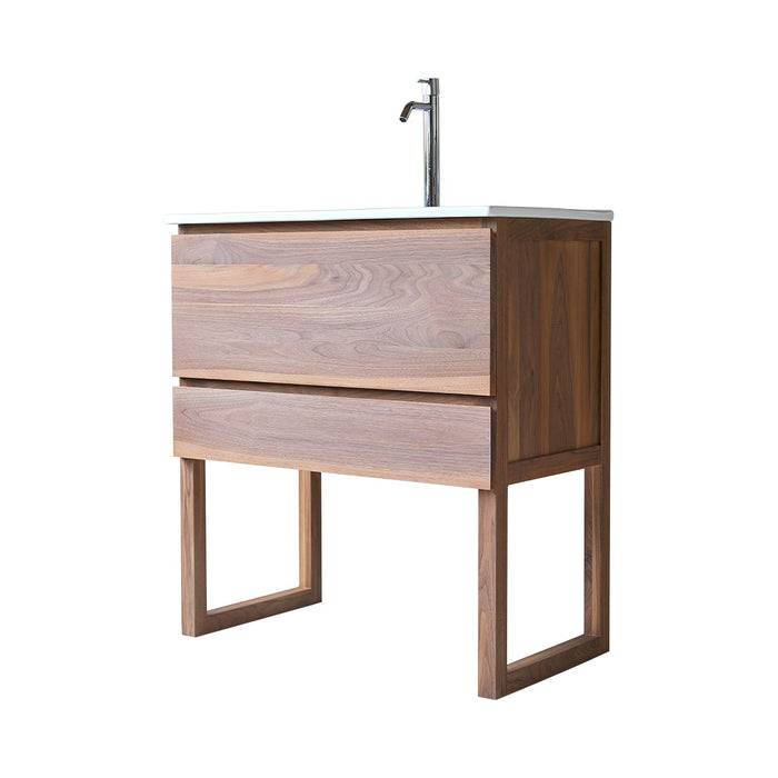 Tikamoon - Badkamermeubel van massief walnoothout en keramiek 80 cm