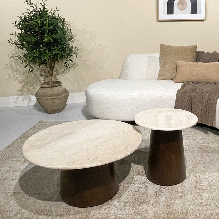 Livingfurn - Salontafel Beige Marmer - Rond - 45x45x50cm - Bottecino