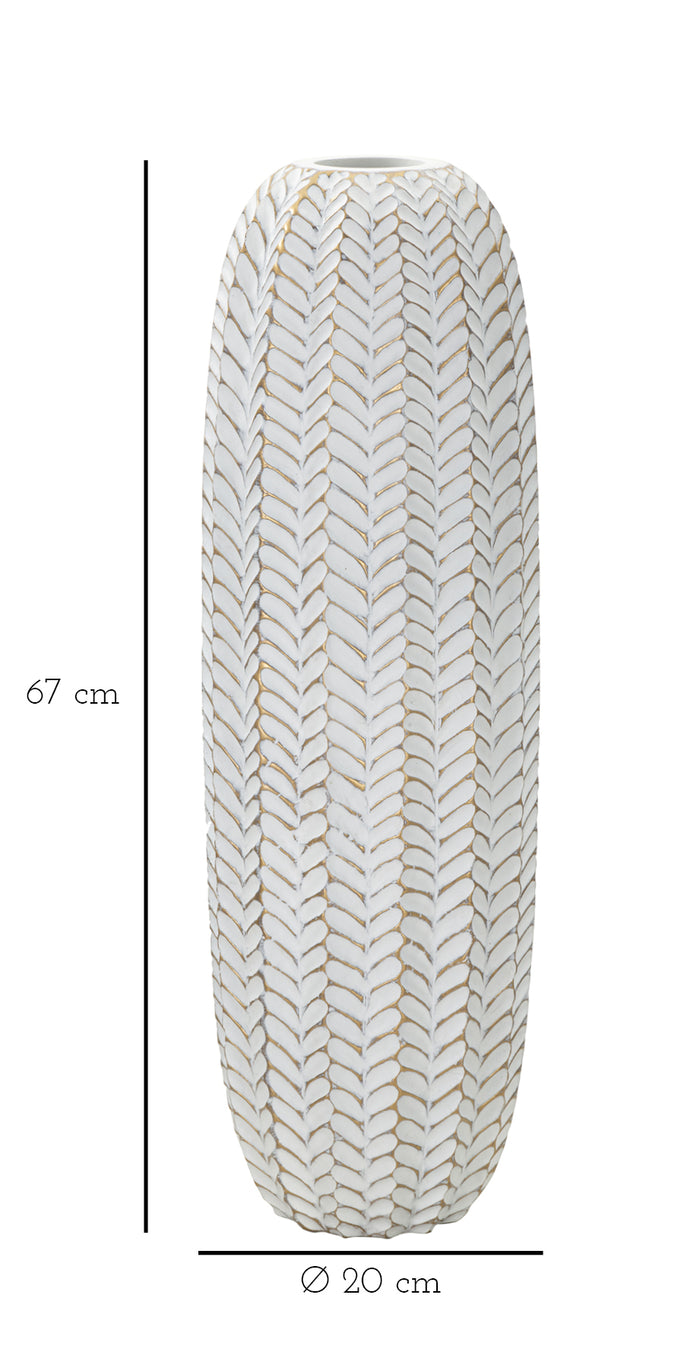 Leaf - Vaas van grijze hars met bladeren