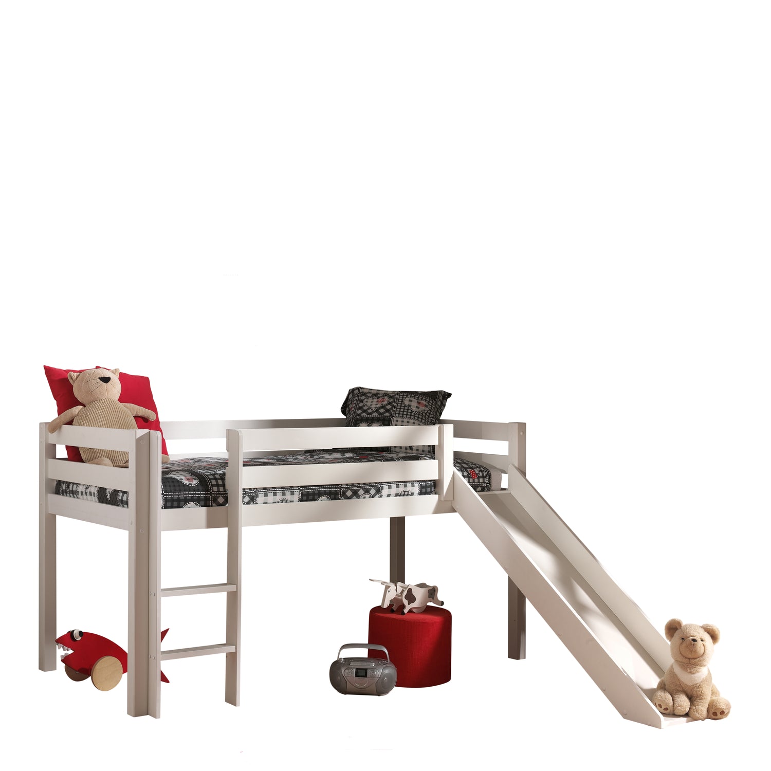 LUCEVI - Pino Halfhoogslaper met Glijbaan 90x200cm - Wit - H115CM