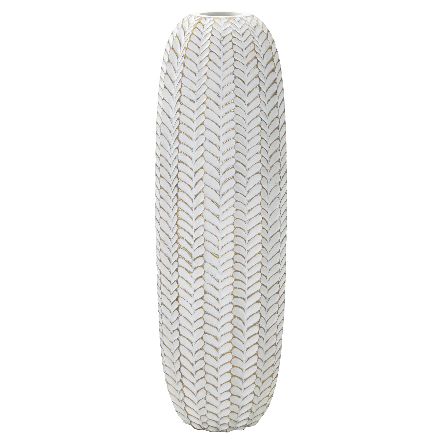 Leaf - Vaas van grijze hars met bladeren