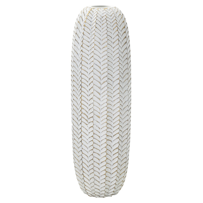 Leaf - Vaas van grijze hars met bladeren