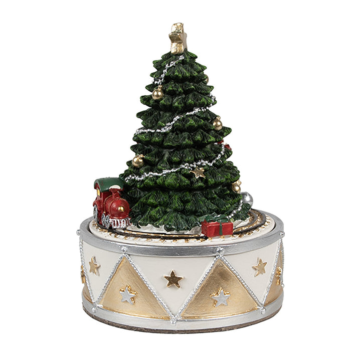 Clayre & Eef Muziekdoos Kerstboom Ø 11x15 cm Groen Goudkleurig