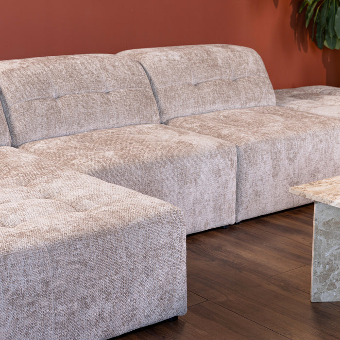 Cosmopolitan Design Chicago Hoekbank met Chaise Longue Links - Rechts Open - Chenille - Lichtbeige