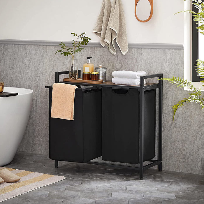 Calicosy - Wasmand met 2 zakken van zwart Oxford-stof en metalen frame - L73 x H72 cm