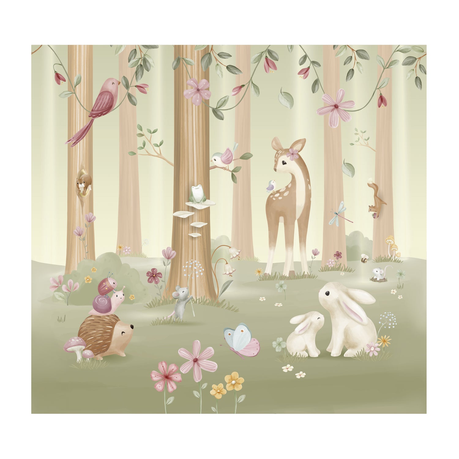 Little Dutch Fairy Garden Fotobehang - Dieren - 2,80x3m - Groen