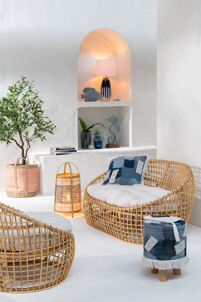 J-Line stoel Lise + kussen 1 Personen - rotan|textiel - naturel|wit