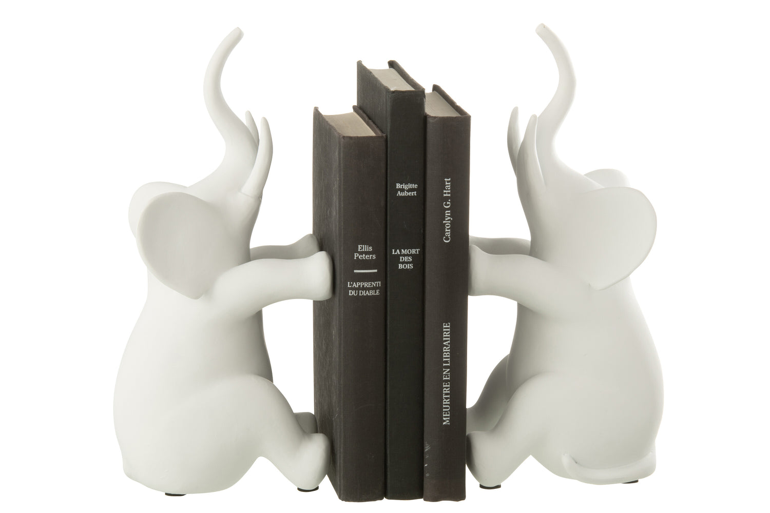 J-Line boekensteun Olifant Zittend - polyresin - wit - set v