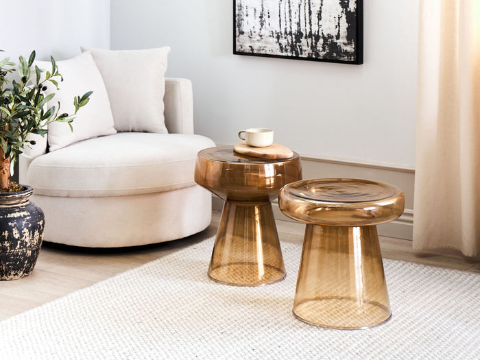 Beliani - LAGUNA|CALDERA - Bijzettafel set van 2 - Goudbruin - Glas