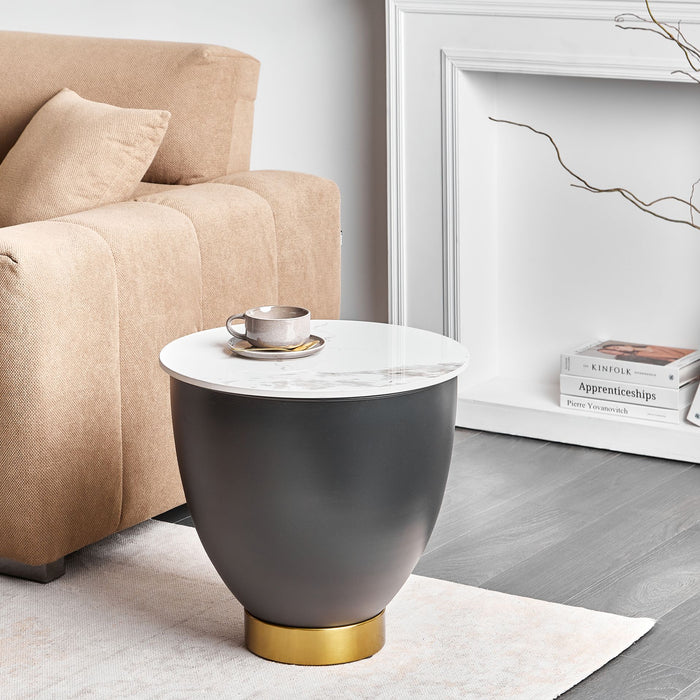 Beliani - NADINE - Bijzettafel - Wit|Zwart - Gesinterde steen