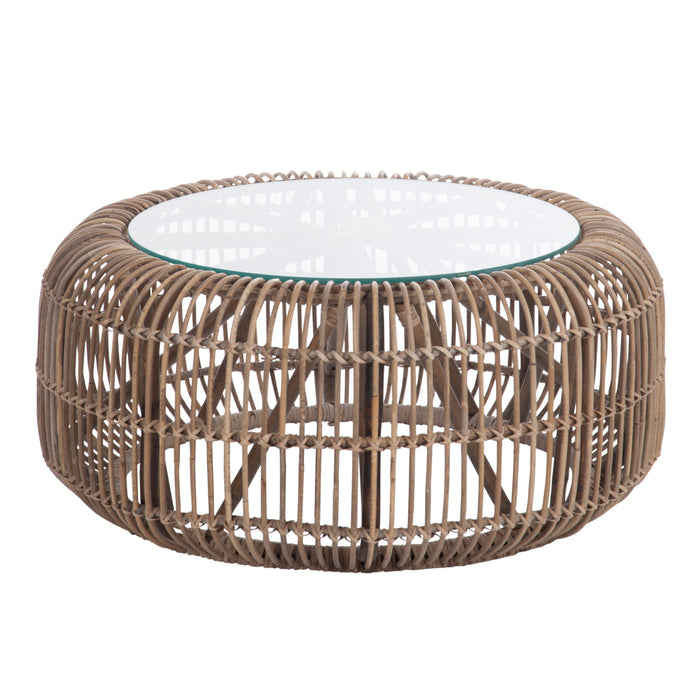 J-line - Tafel Rond Rotan|glas Naturel - 85x85x40cm