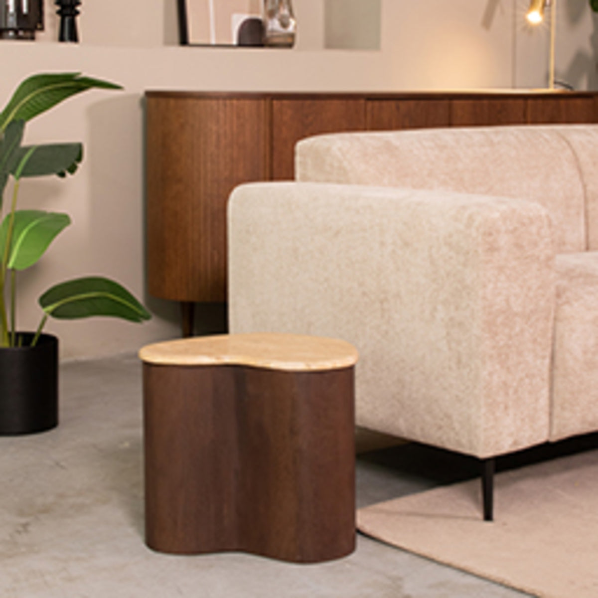 LABEL51 - Bijzettafel Davi - Travertin - Espresso Mangohout