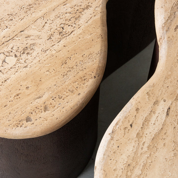 LABEL51 - Bijzettafel Davi - Travertin - Espresso Mangohout