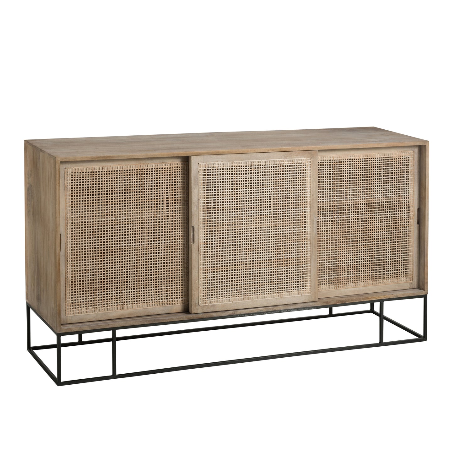 J-line - Kast 3 Schuifdeuren Riet Mangohout Naturel - 160x45x85cm