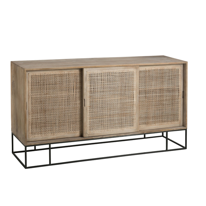 J-line - Kast 3 Schuifdeuren Riet Mangohout Naturel - 160x45x85cm