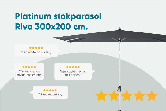 Platinum Riva stokparasol 3x2 - Light Grey met voet en hoes