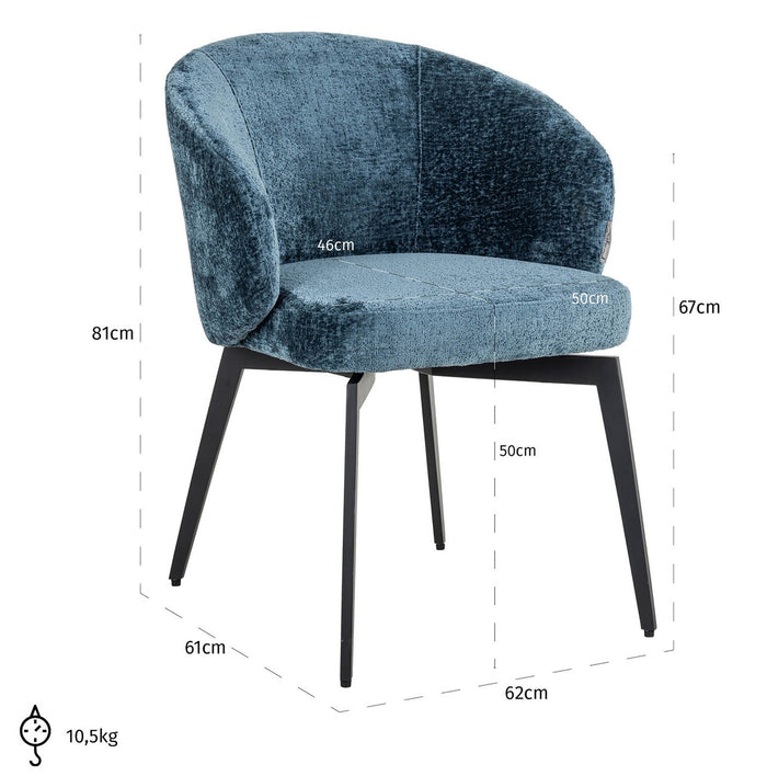 Richmond Interiors Amphara Blauw Chenille Eetkamerstoel