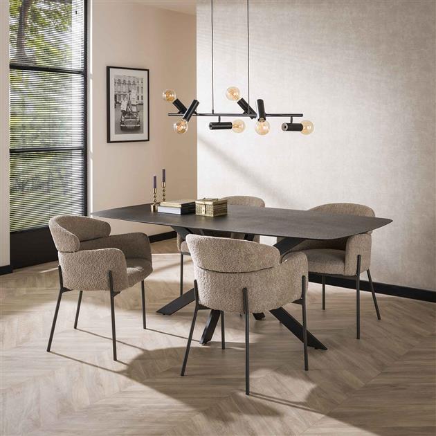 Hoyz - Armstoel Boucle - Ronde Rug - Zandkleur - 2 Stuks