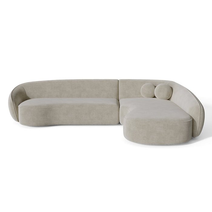 4-zits rechterhoekbank in zacht aanvoelende crèmekleurige inslagstof