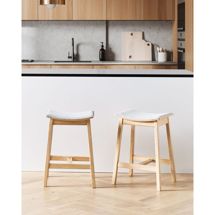 Beliani - DIXON - Barkruk set van 2 - Lichtgrijs - Rubberhout