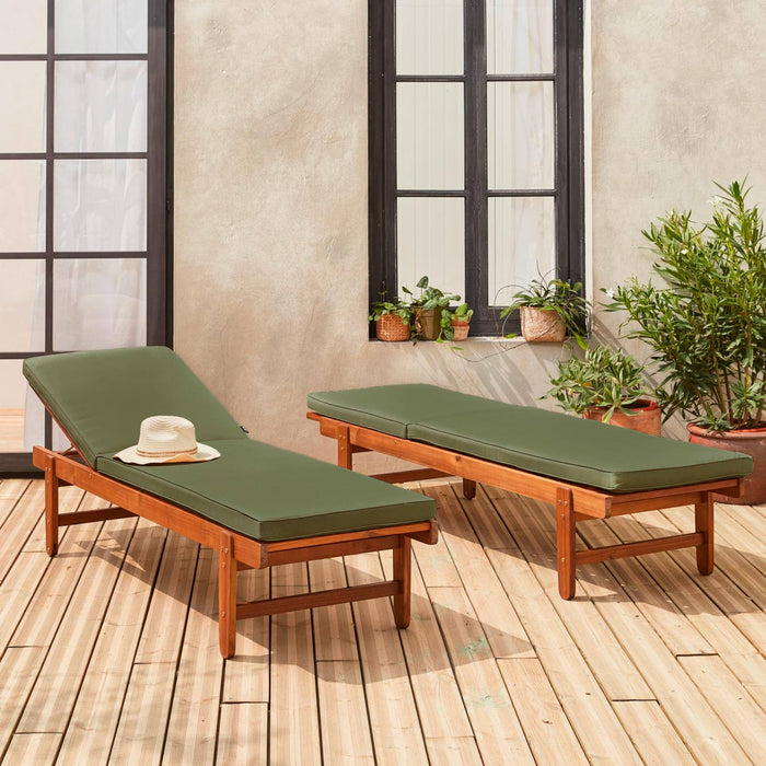 sweeek - Houten ligstoel met meerdere standen en wielen (set van 2)