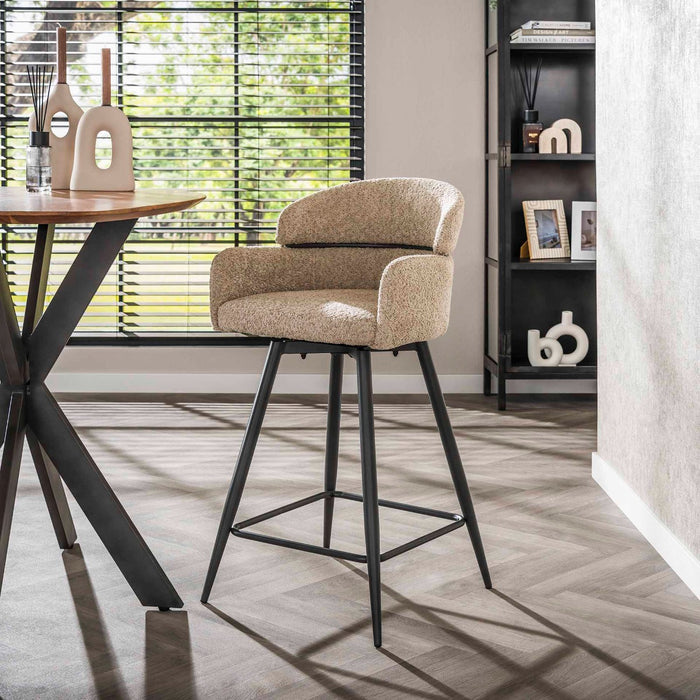 AnLi Style Barstoel draaibaar boucle ronde rug - Bouclé zandkleur -...