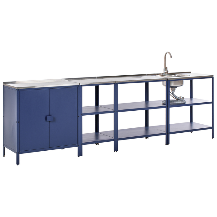 Beliani-VILAMA-Tuinkookeilanden met keukenkast 4-delig-Blauw-RVS