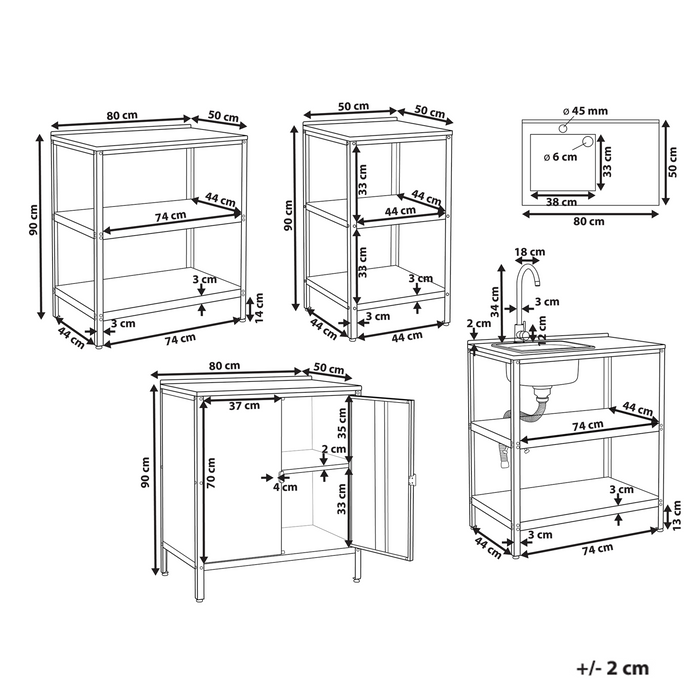 Beliani-VILAMA-Tuinkookeilanden met keukenkast 4-delig-Blauw-RVS
