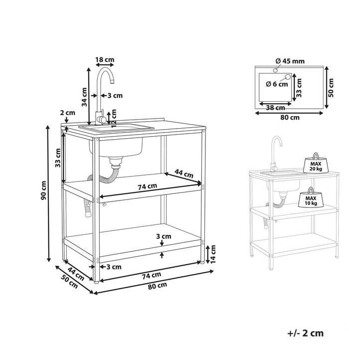 Beliani-VILAMA-Buitenkeuken met spoelbak-Wit-80x50x92 cm-Staal