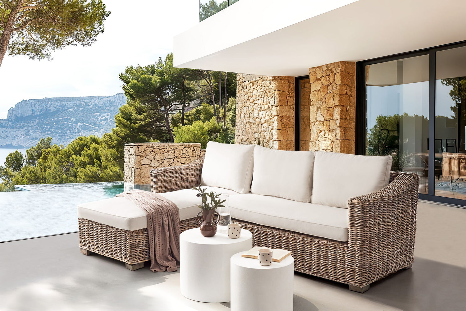 Beliani - VALLETRI - Loungebank 3-zits - Grijs - Rotan