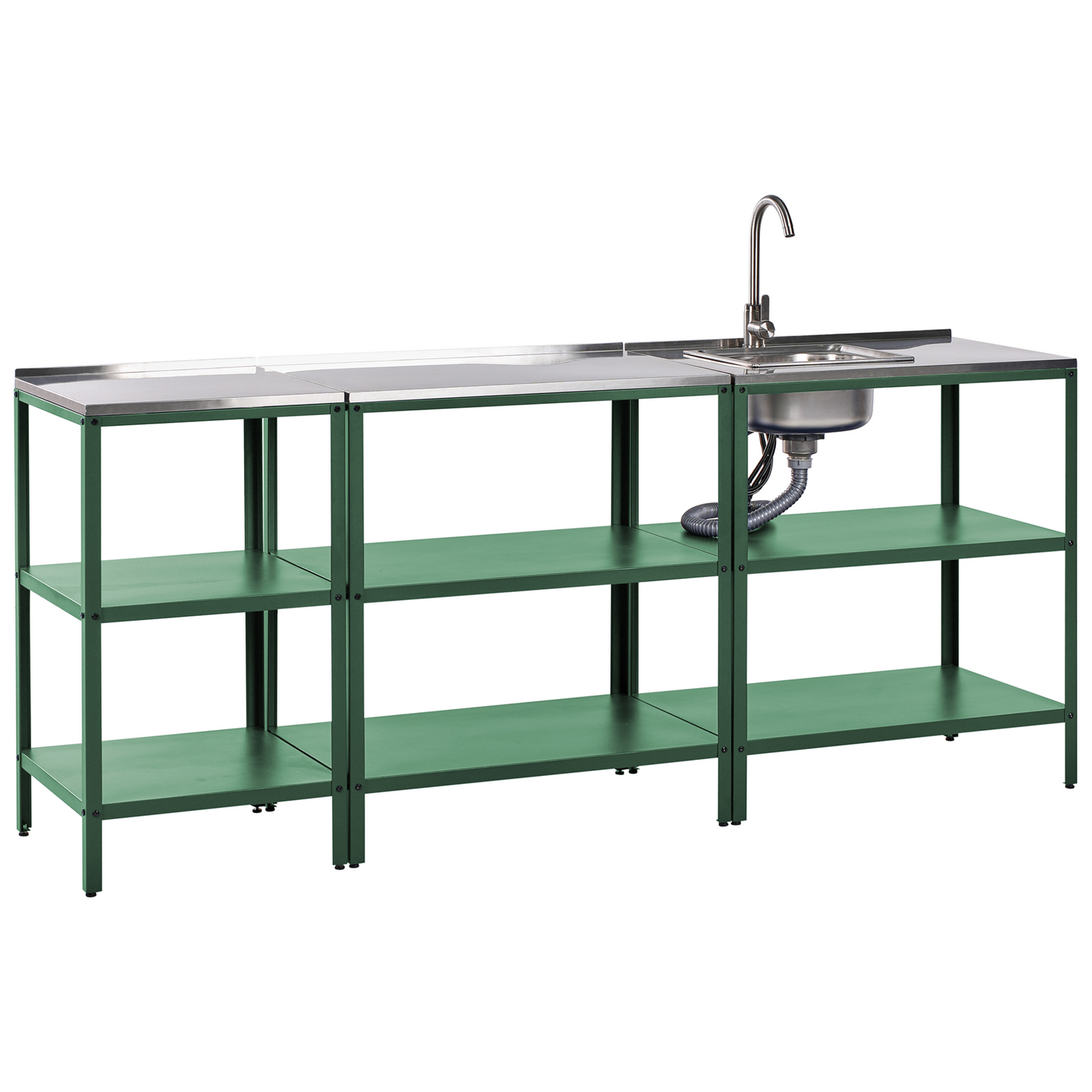 Beliani - VILAMA - Tuin keukenset 3-delig met spoelbak - Groen - RVS