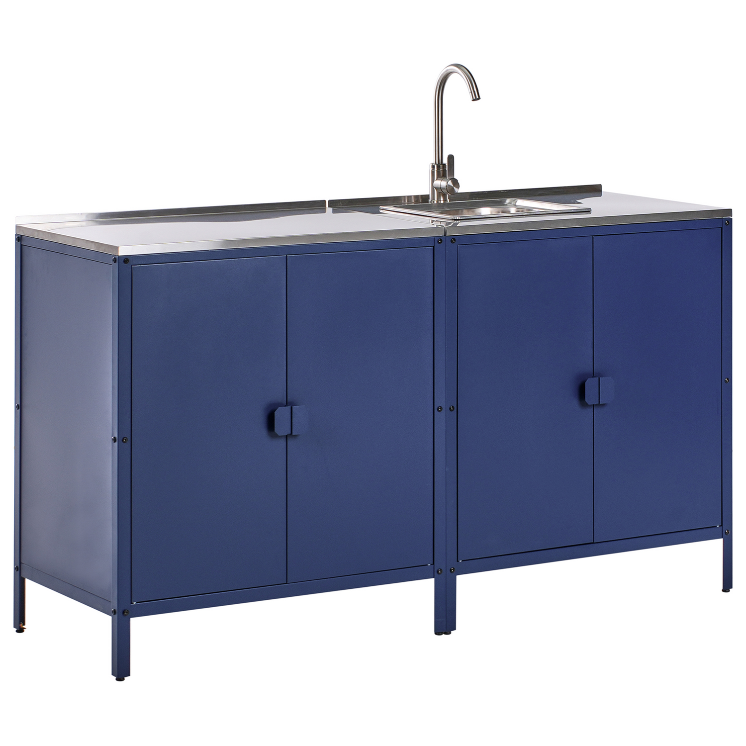 Beliani - VILAMA - Tuin keukenset 2-delig met spoelbak - Blauw - RVS