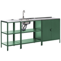 Beliani-VILAMA-Tuin kookeiland met keukenkast 3-delig-Groen-RVS